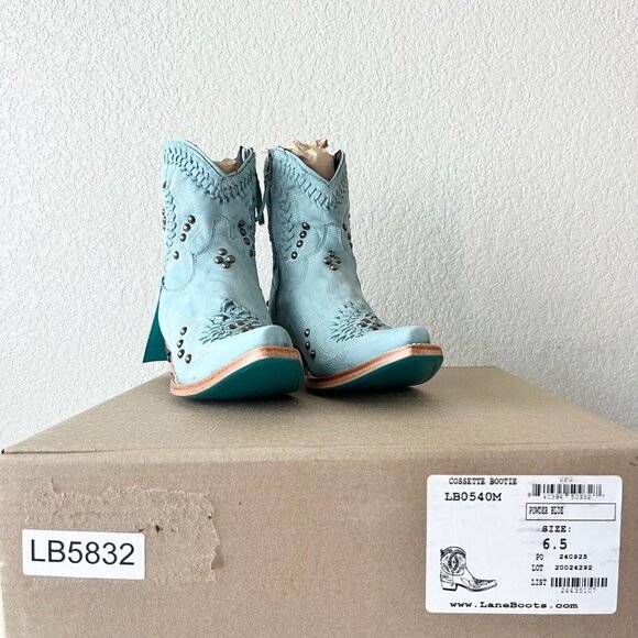 Lane COSSETTE Womens Cowboy Booties 6.5 Western Cowgirl Blue Leather Short Boots - Picture 11 of 14